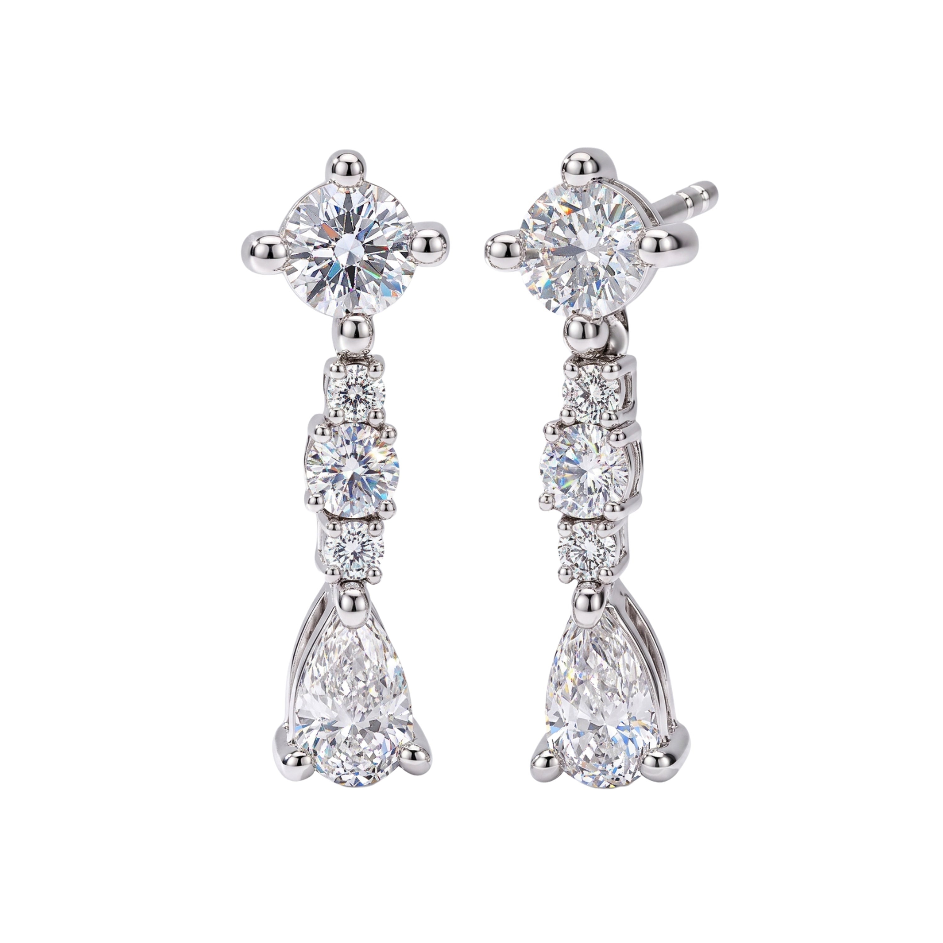Diamonair Lab Grown Diamond (F/VS+) 1.00 carat Round cut Sterling Silver Drop Earrings - Sterling Silver