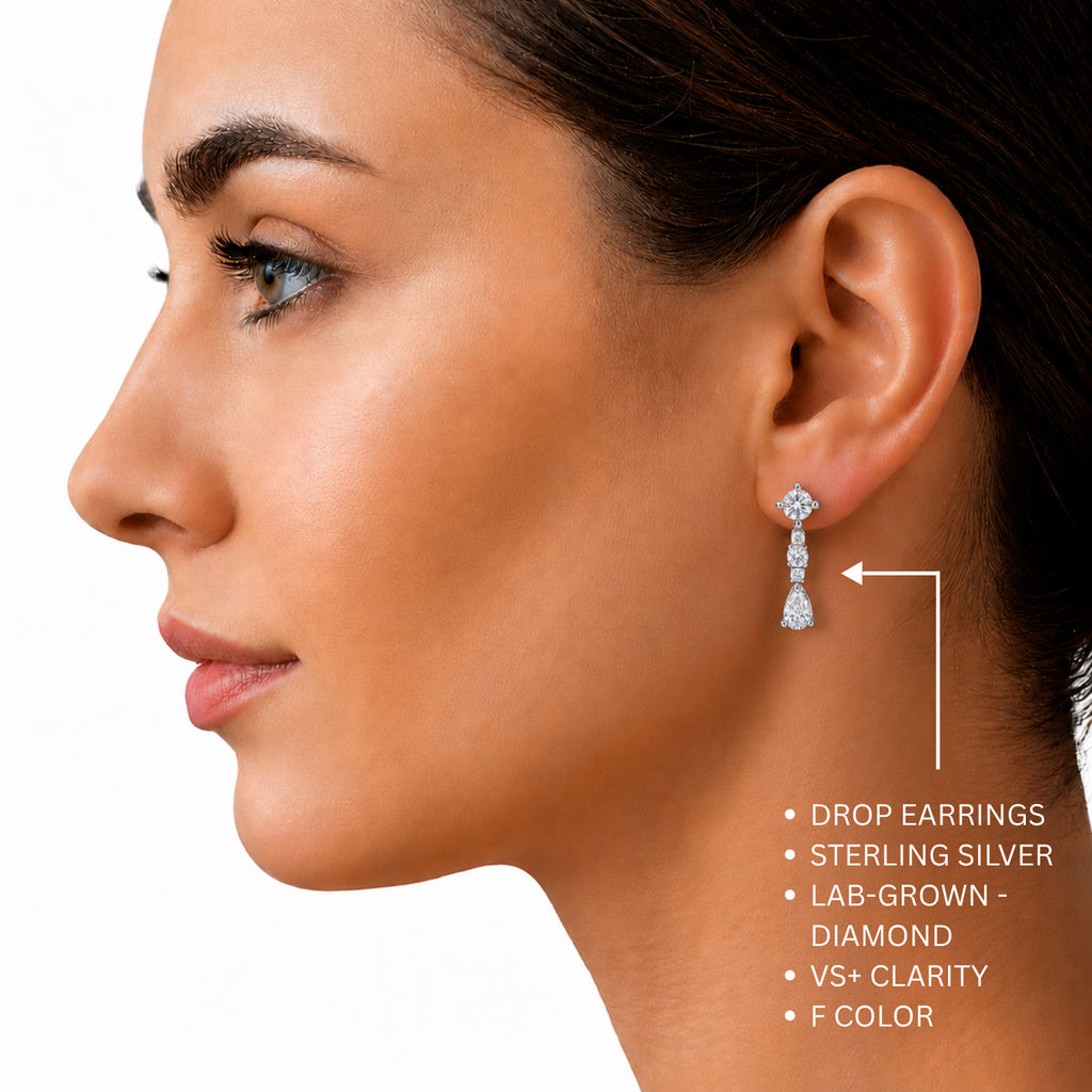 Diamonair Lab Grown Diamond (F/VS+) 1.00 carat Round cut Sterling Silver Drop Earrings - Sterling Silver