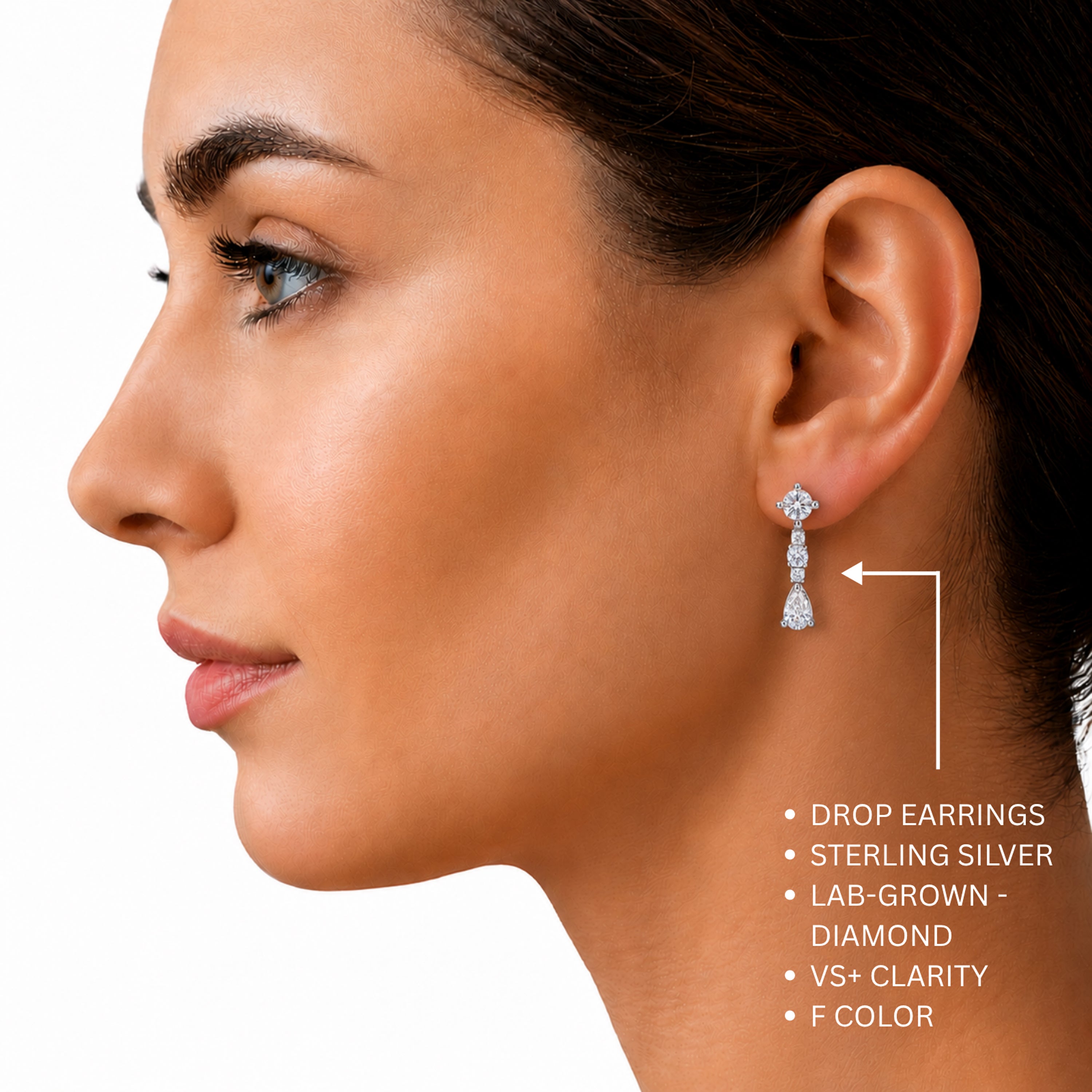 Diamonair Lab Grown Diamond (F/VS+) 1.00 carat Round cut Sterling Silver Drop Earrings - Sterling Silver