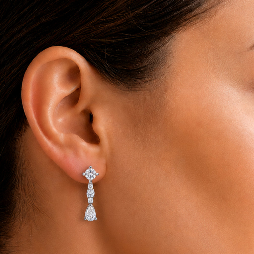 Diamonair Lab Grown Diamond (F/VS+) 1.00 carat Round cut Sterling Silver Drop Earrings - Sterling Silver