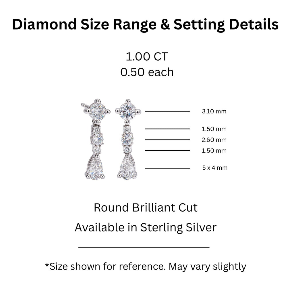Diamonair Lab Grown Diamond (F/VS+) 1.00 carat Round cut Sterling Silver Drop Earrings - Sterling Silver