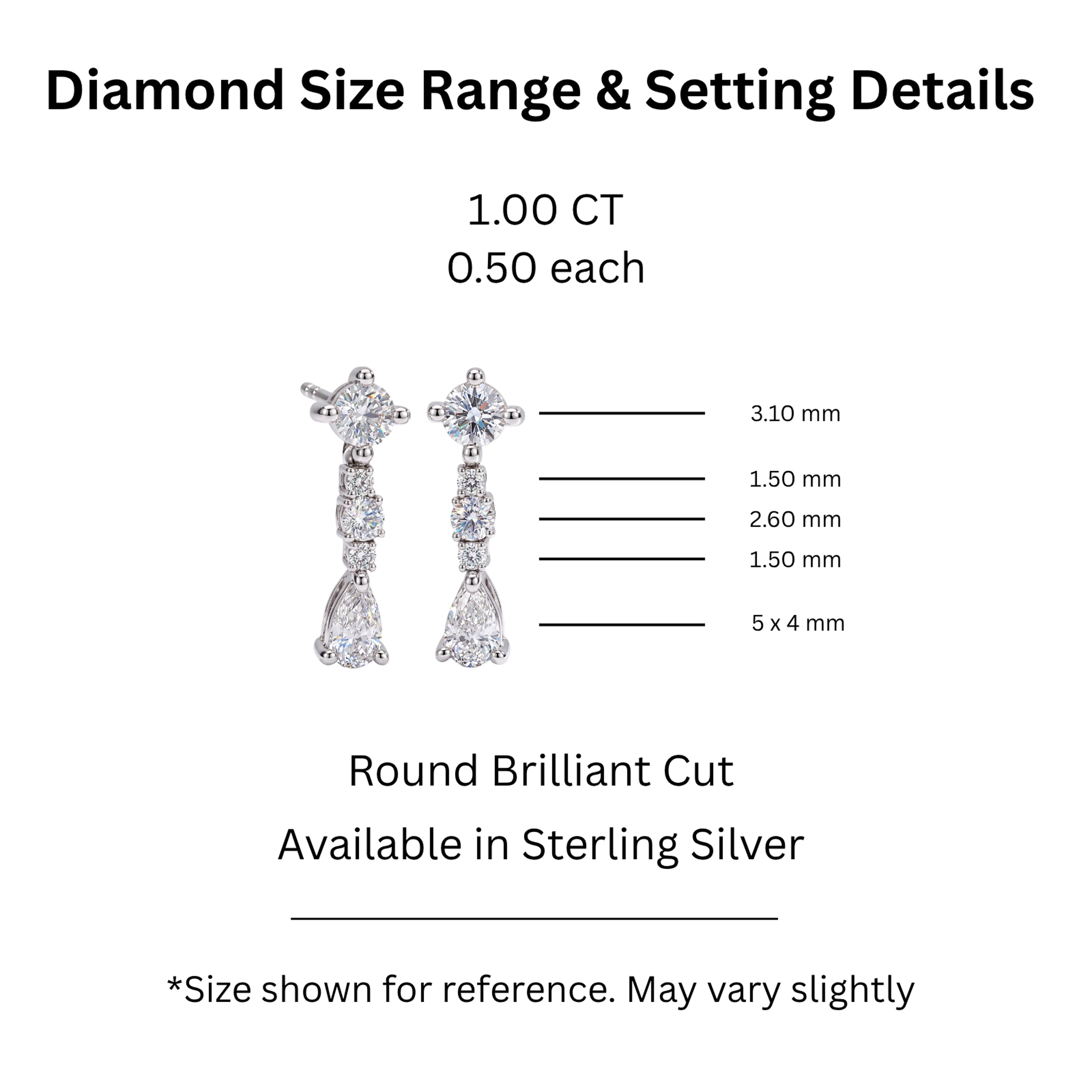 Diamonair Lab Grown Diamond (F/VS+) 1.00 carat Round cut Sterling Silver Drop Earrings - Sterling Silver
