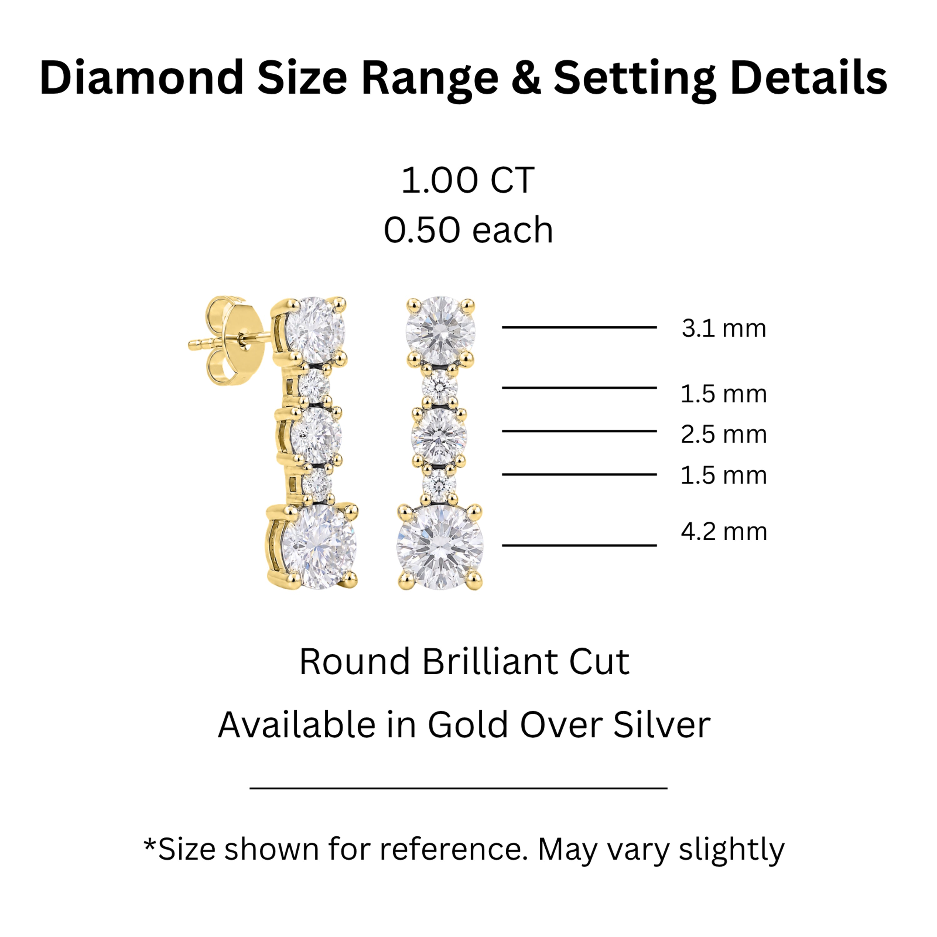 Diamonair Lab Grown Diamond (F/VS+) 1.00 carat Round cut Sterling Silver Drop Earrings - Sterling Silver | Gold over Silver