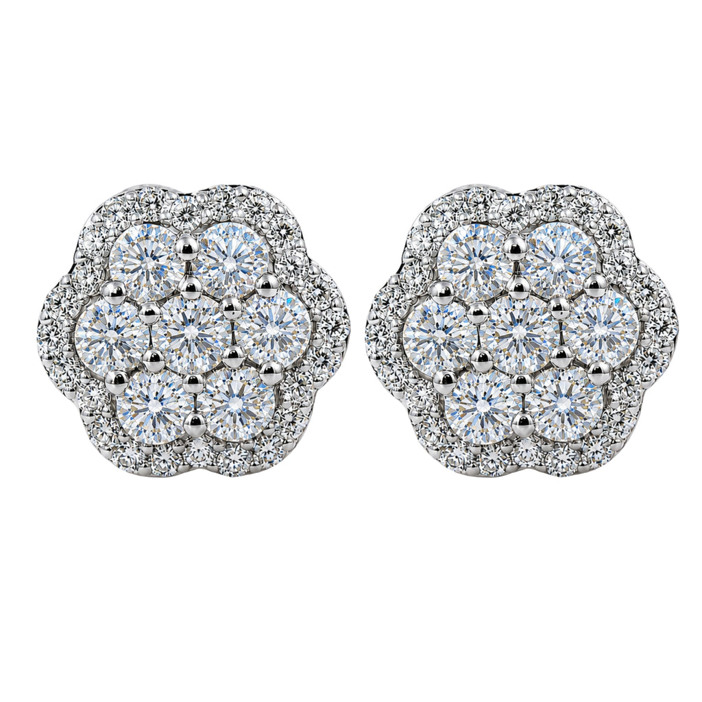 Diamonair Lab Grown Diamond (F/VS+) 3.00 carat Round cut Sterling Silver Cluster Earrings - Sterling Silver | Gold over Silver
