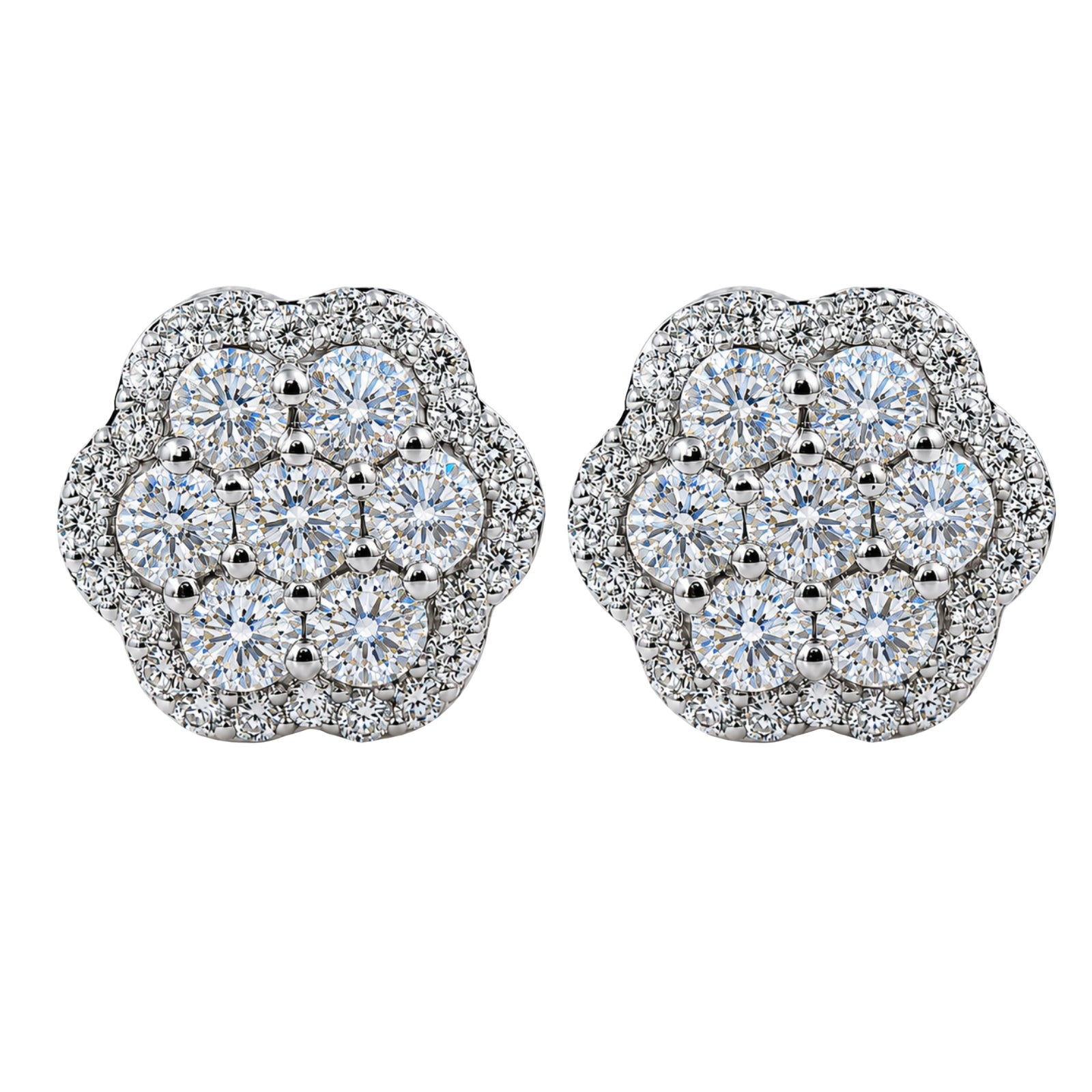 Diamonair Lab Grown Diamond (F/VS+) 3.00 carat Round cut Sterling Silver Cluster Earrings - Sterling Silver | Gold over Silver