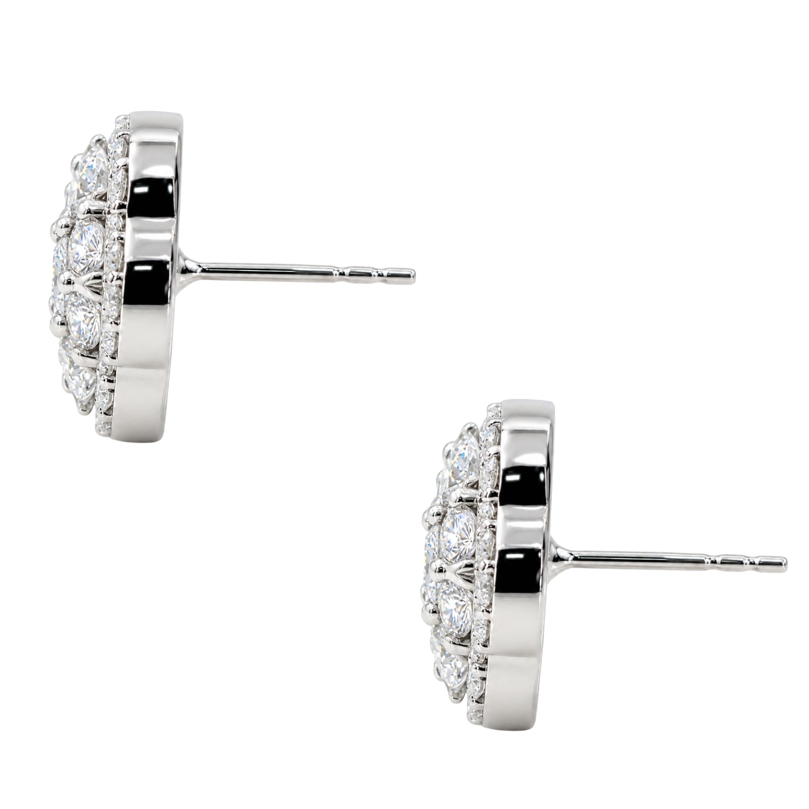 Diamonair Lab Grown Diamond (F/VS+) 3.00 carat Round cut Sterling Silver Cluster Earrings - Sterling Silver | Gold over Silver
