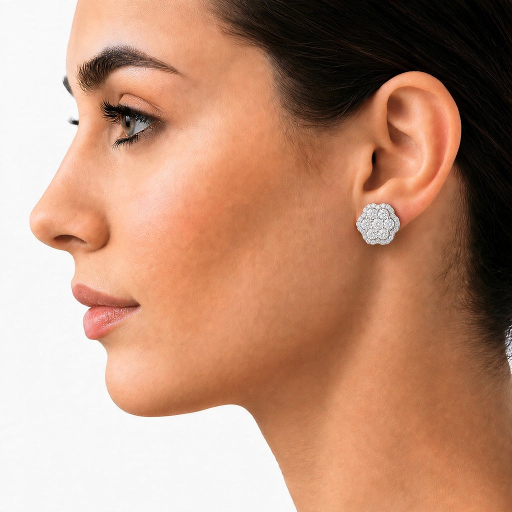 Diamonair Lab Grown Diamond (F/VS+) 3.00 carat Round cut Sterling Silver Cluster Earrings - Sterling Silver | Gold over Silver