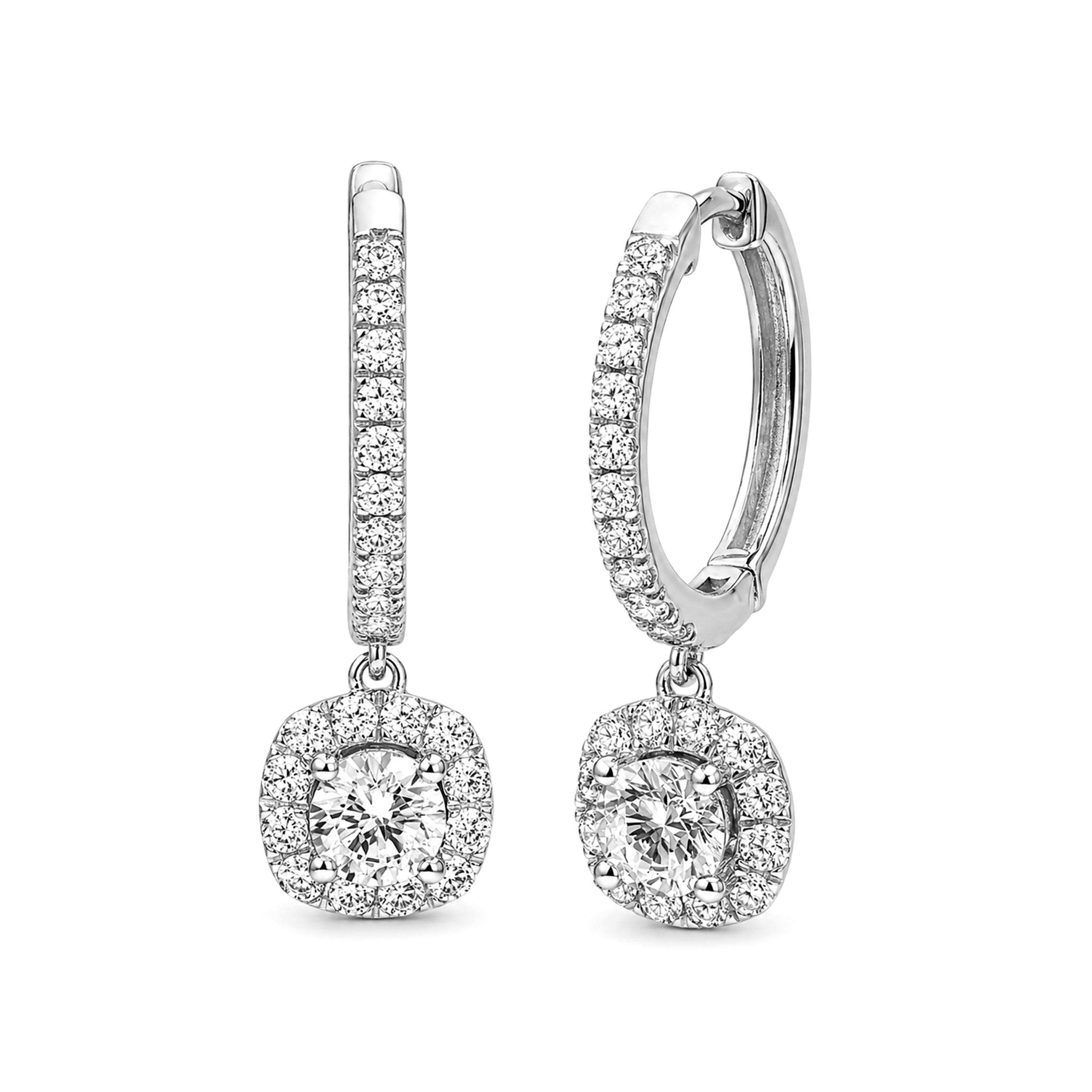 Diamonair Lab Grown Diamond (F/VS+) 2.00 carat Round cut Sterling Silver Dangle Earrings - Sterling Silver | Gold over Silver