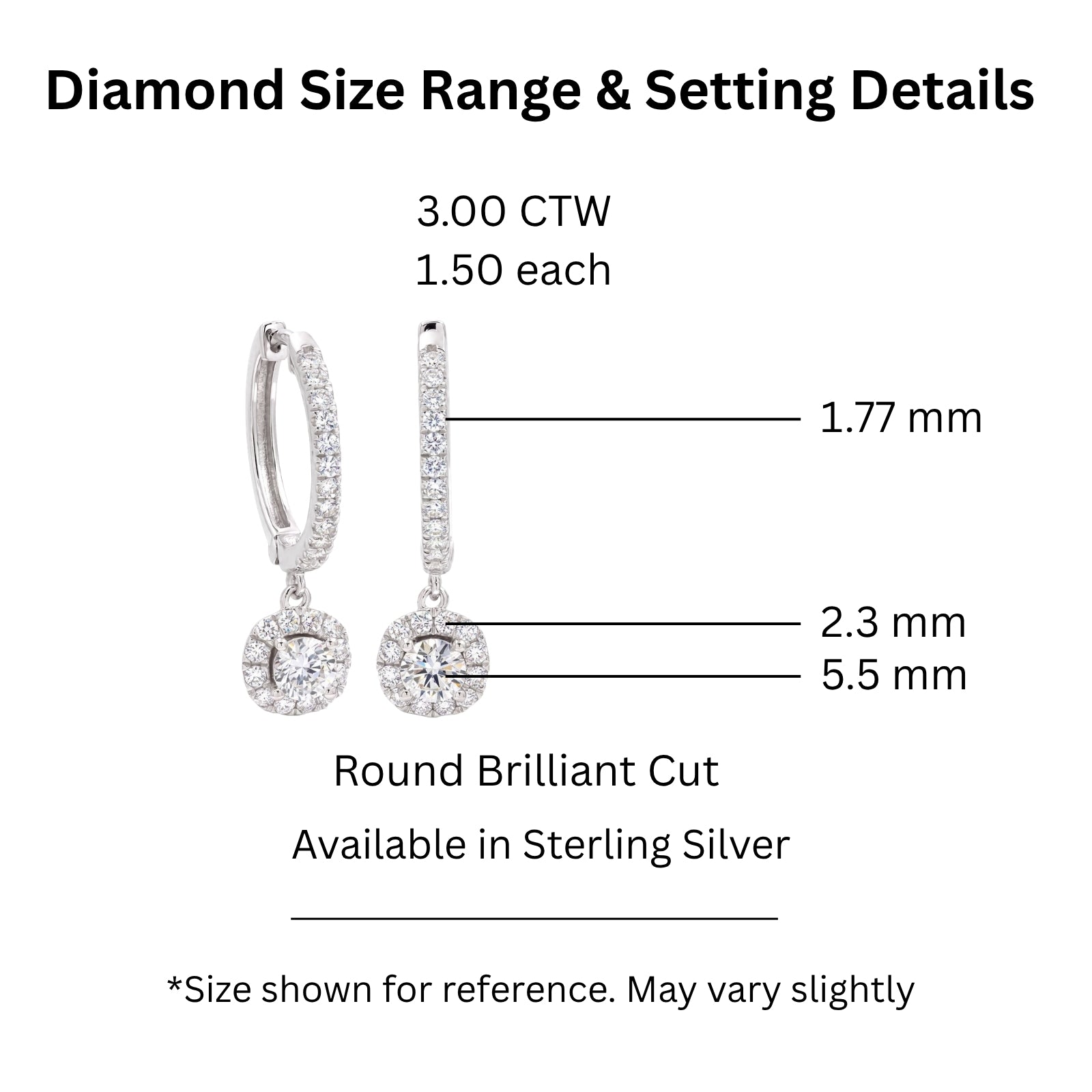 Diamonair Lab-Grown Diamond Earrings for Women | Sterling Silver | Round Cut | Prong, Lever Back | F Color, VS+ Clarity | 3.00 Total Carat Weight | Anniversary, Wedding, Birthday Gift