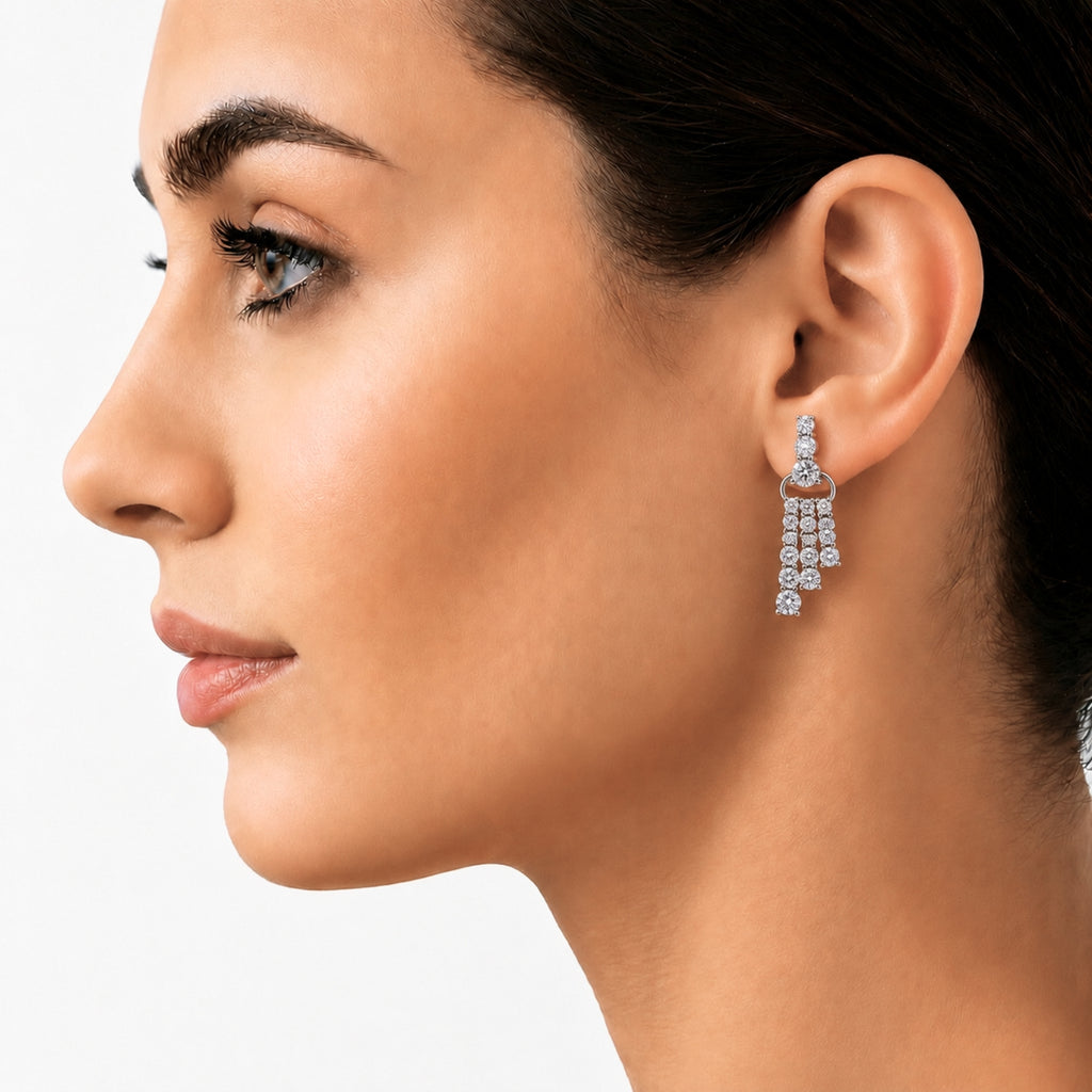 Diamonair Lab Grown Diamond (F/VS+) 2.00 carat Round cut Sterling Silver Drop Earrings - Sterling Silver | Gold over Silver