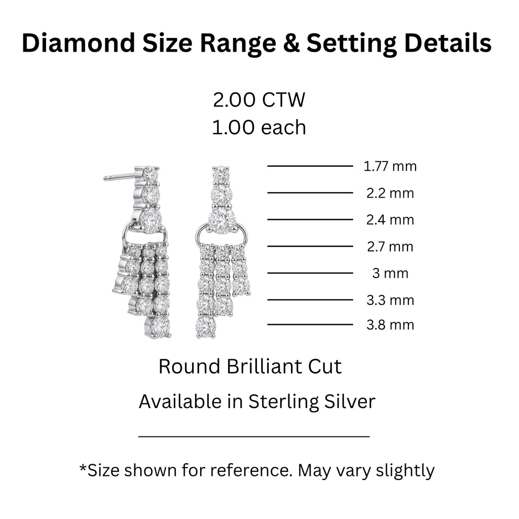 Diamonair Lab Grown Diamond (F/VS+) 2.00 carat Round cut Sterling Silver Drop Earrings - Sterling Silver | Gold over Silver