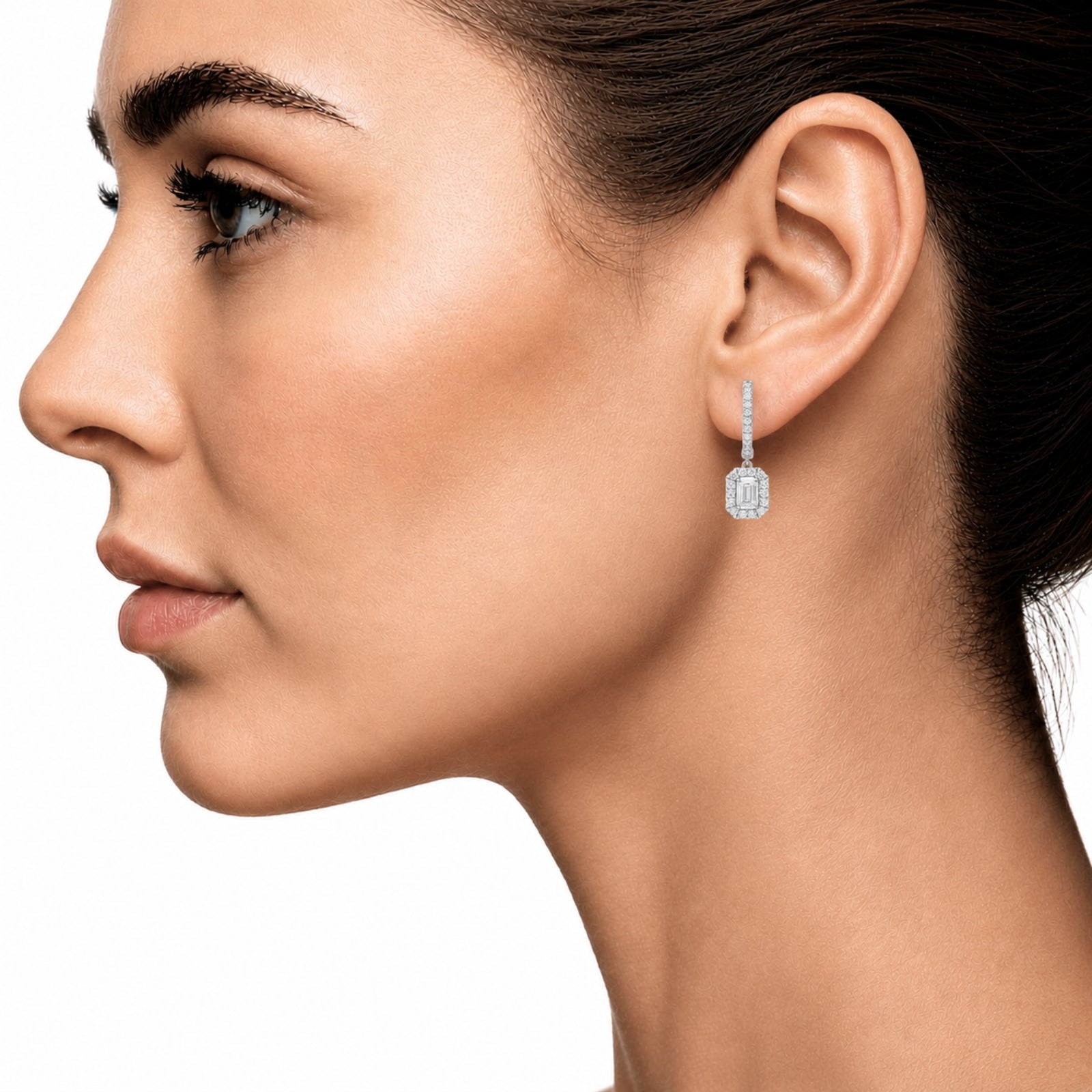 Diamonair Lab Grown Diamond (F/VS+) 3.00 carat Round cut Sterling Silver Dangle Earrings - Sterling Silver | Gold over Silver