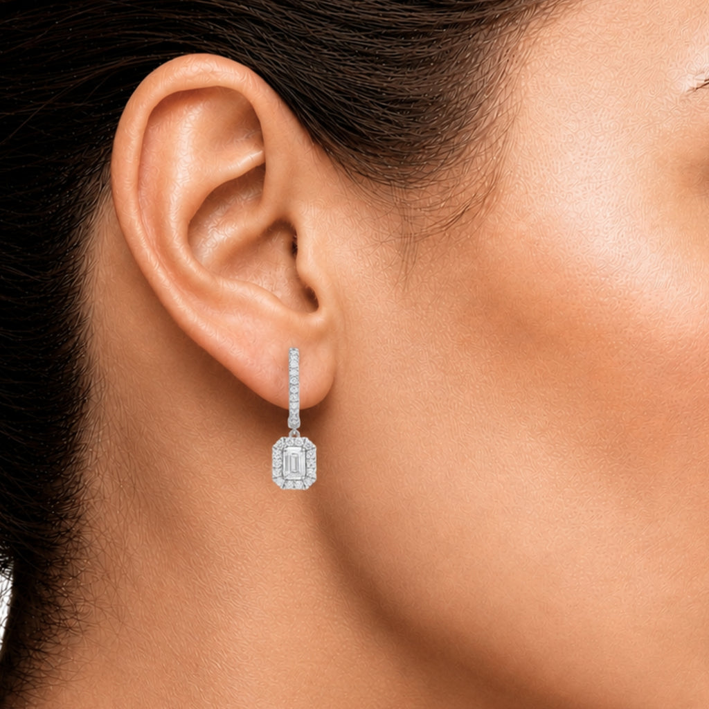 Diamonair Lab Grown Diamond (F/VS+) 3.00 carat Round cut Sterling Silver Dangle Earrings - Sterling Silver | Gold over Silver