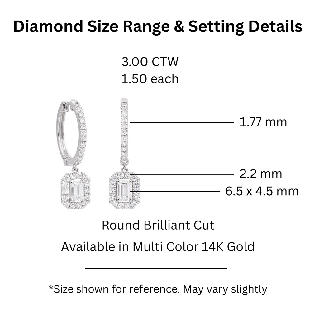 Diamonair Lab Grown Diamond (F/VS+) 3.00 carat Round cut Sterling Silver Dangle Earrings - Sterling Silver | Gold over Silver