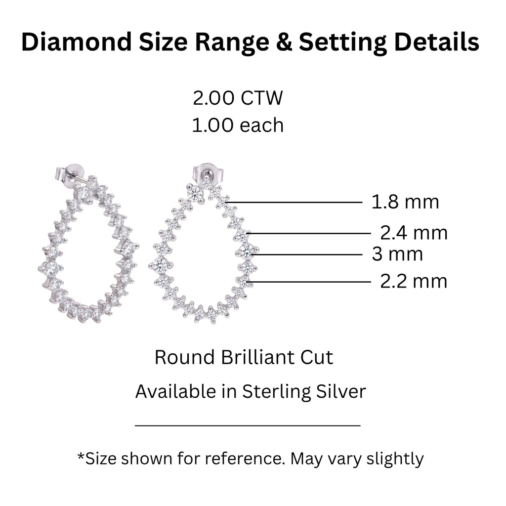 Diamonair Lab-Grown Diamond Earrings for Women | Sterling Silver | Round Cut | Prong, Push Back | F Color, VS+ Clarity | 2.00 Total Carat Weight | Anniversary, Wedding, Birthday Gift