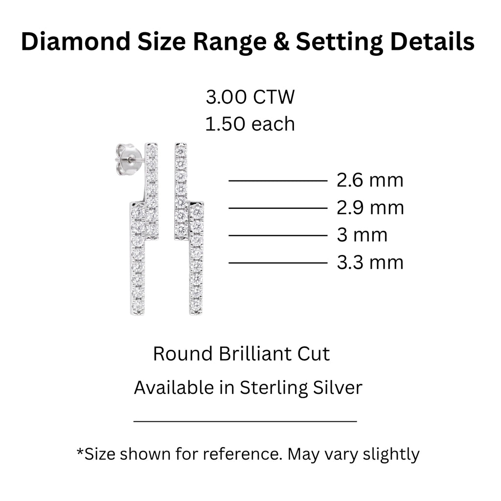 Diamonair Lab-Grown Diamond Earrings for Women | Sterling Silver | Emerald Cut | Prong, Push Back | F Color, VS+ Clarity | 3.00 Total Carat Weight | Anniversary, Wedding, Birthday Gift