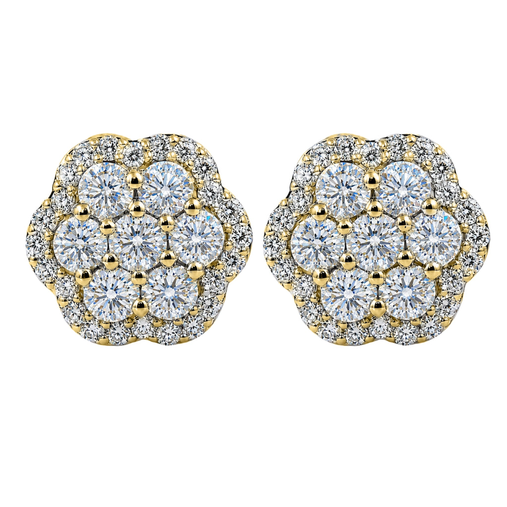 Diamonair Lab Grown Diamond (F/VS+) 3.00 carat Round cut Sterling Silver Cluster Earrings - Sterling Silver | Gold over Silver