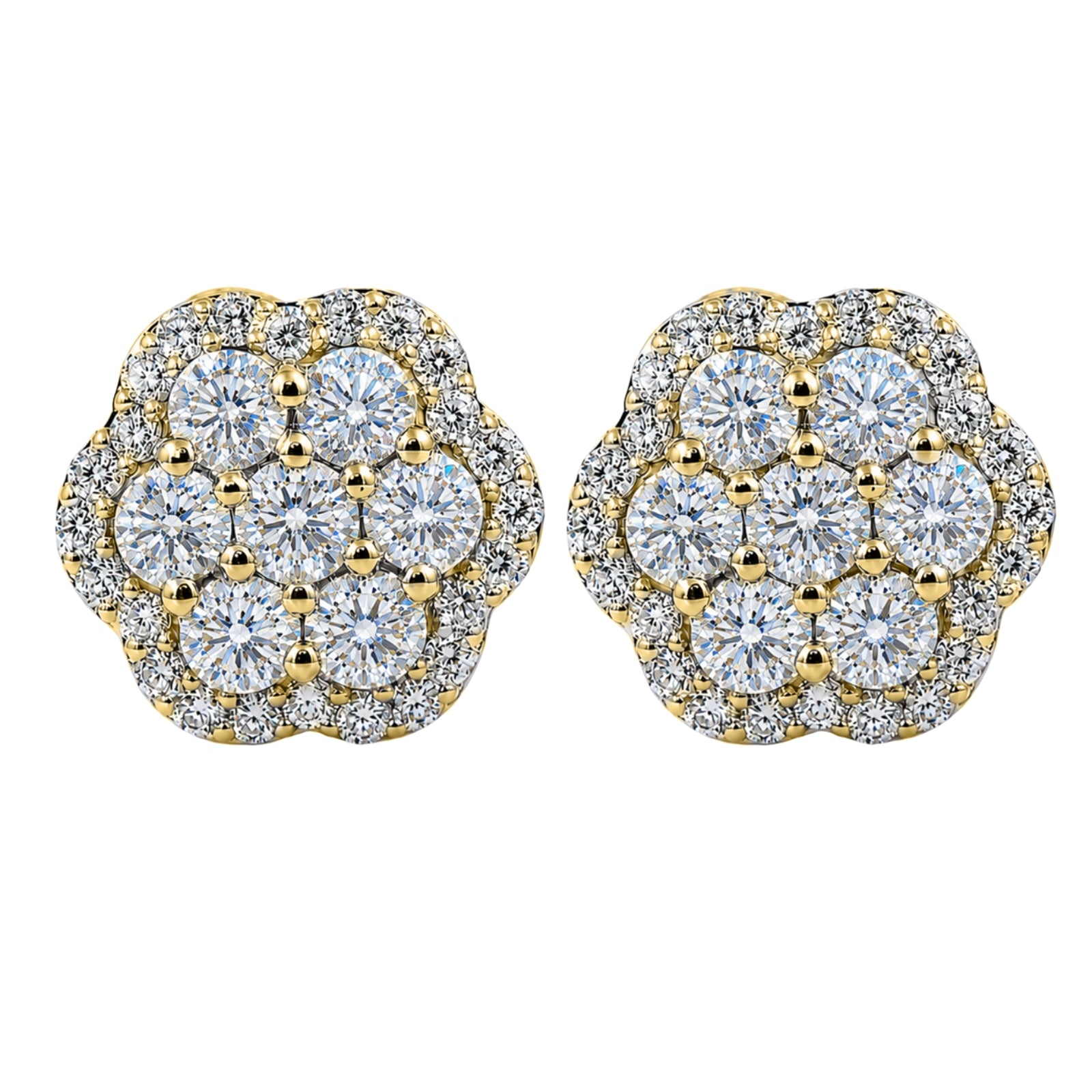 Diamonair Lab Grown Diamond (F/VS+) 3.00 carat Round cut Sterling Silver Cluster Earrings - Sterling Silver | Gold over Silver
