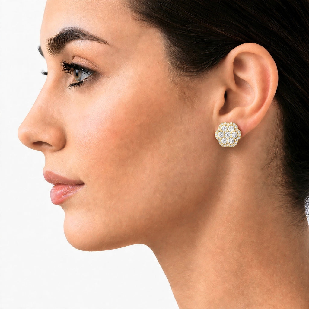 Diamonair Lab Grown Diamond (F/VS+) 3.00 carat Round cut Sterling Silver Cluster Earrings - Sterling Silver | Gold over Silver