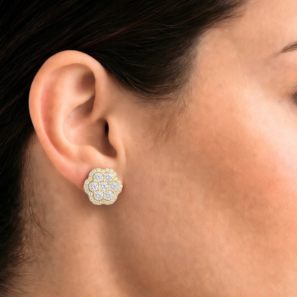 Diamonair Lab Grown Diamond (F/VS+) 3.00 carat Round cut Sterling Silver Cluster Earrings - Sterling Silver | Gold over Silver