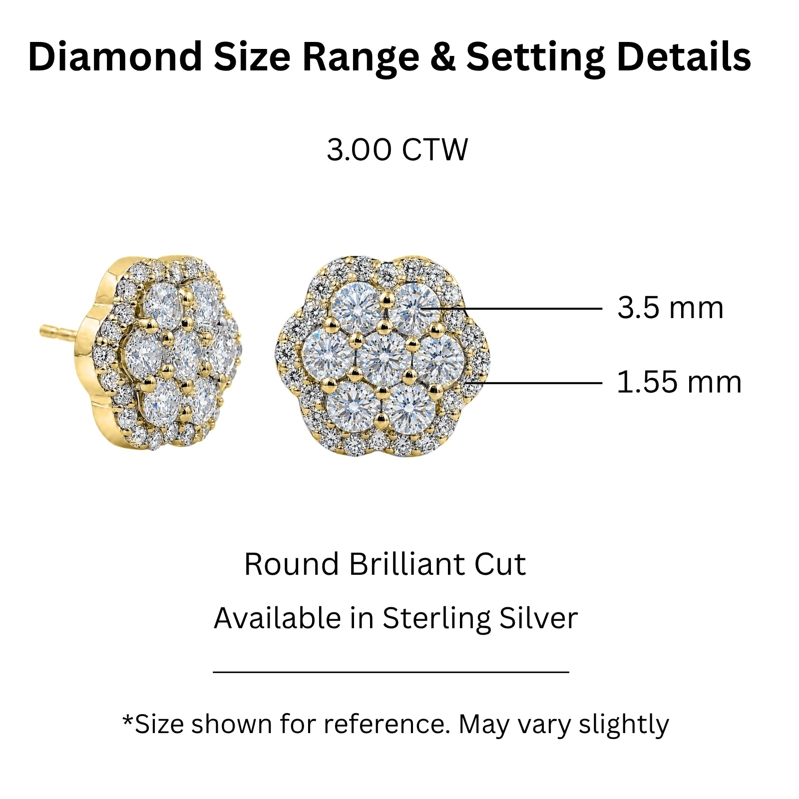 Diamonair Lab Grown Diamond (F/VS+) 3.00 carat Round cut Sterling Silver Cluster Earrings - Sterling Silver | Gold over Silver