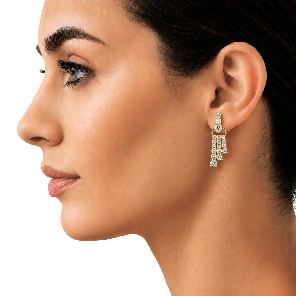 Diamonair Lab Grown Diamond (F/VS+) 2.00 carat Round cut Sterling Silver Drop Earrings - Sterling Silver | Gold over Silver