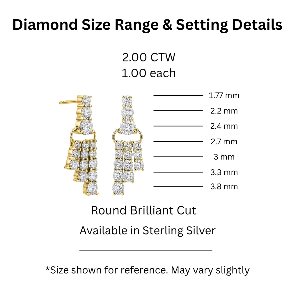 Diamonair Lab Grown Diamond (F/VS+) 2.00 carat Round cut Sterling Silver Drop Earrings - Sterling Silver | Gold over Silver