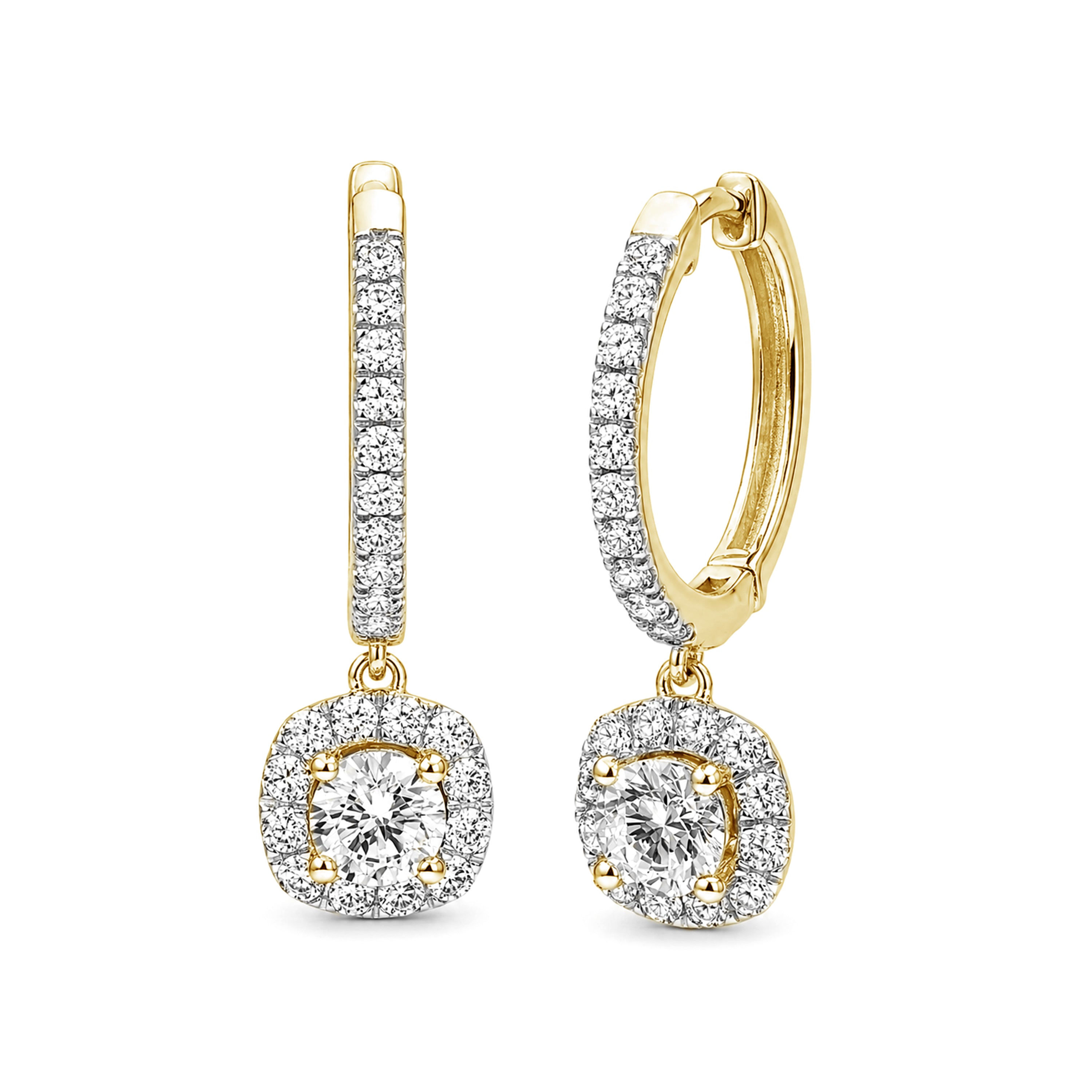 Diamonair Lab Grown Diamond (F/VS+) 2.00 carat Round cut Sterling Silver Dangle Earrings - Sterling Silver | Gold over Silver