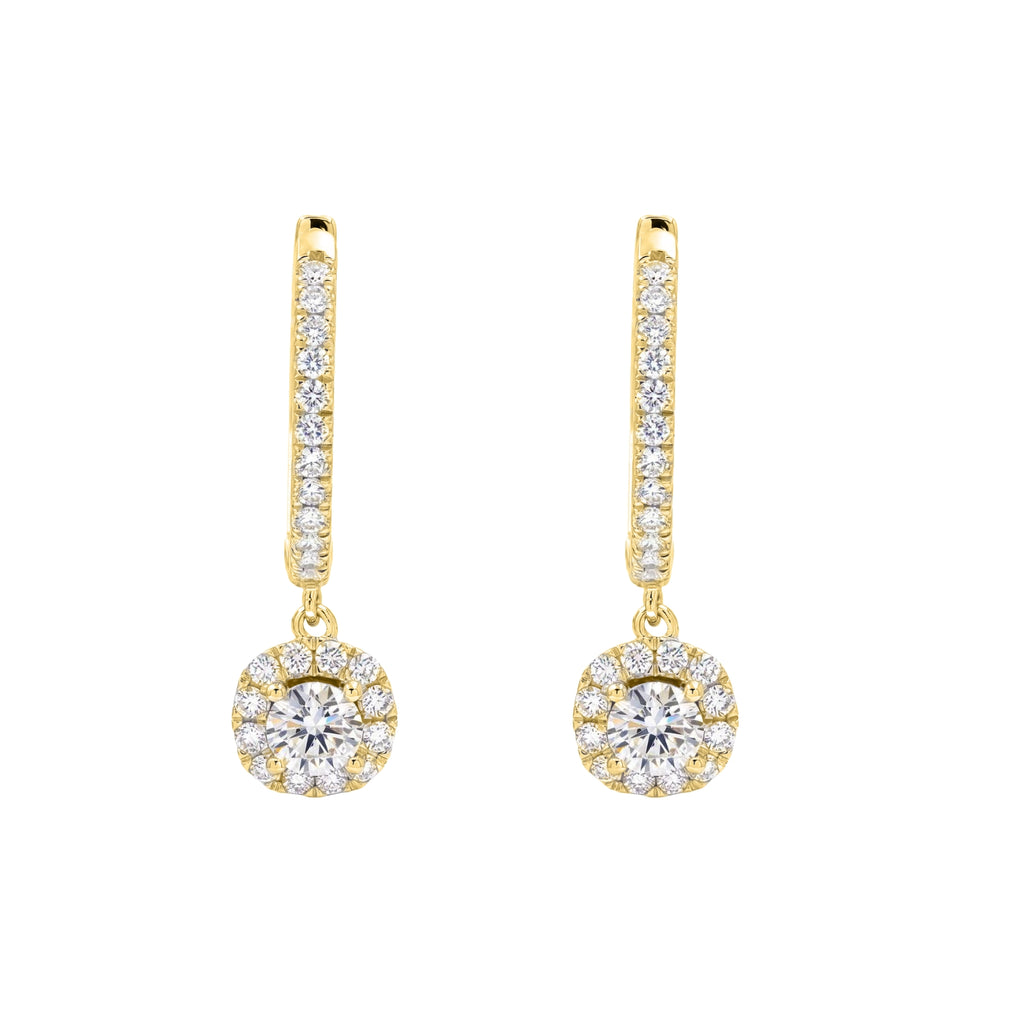 Diamonair Lab Grown Diamond (F/VS+) 2.00 carat Round cut Sterling Silver Dangle Earrings - Sterling Silver | Gold over Silver
