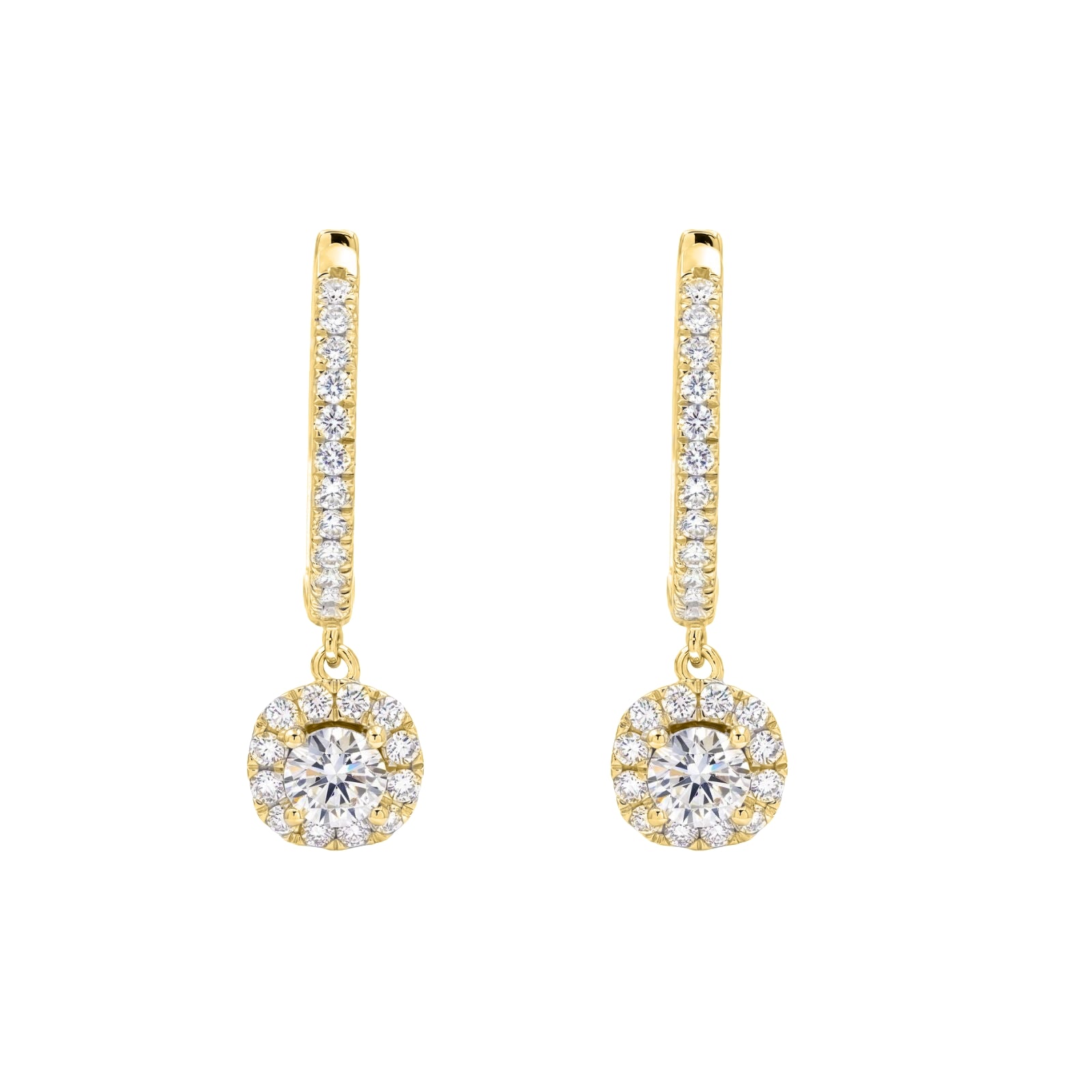 Diamonair Lab Grown Diamond (F/VS+) 2.00 carat Round cut Sterling Silver Dangle Earrings - Sterling Silver | Gold over Silver