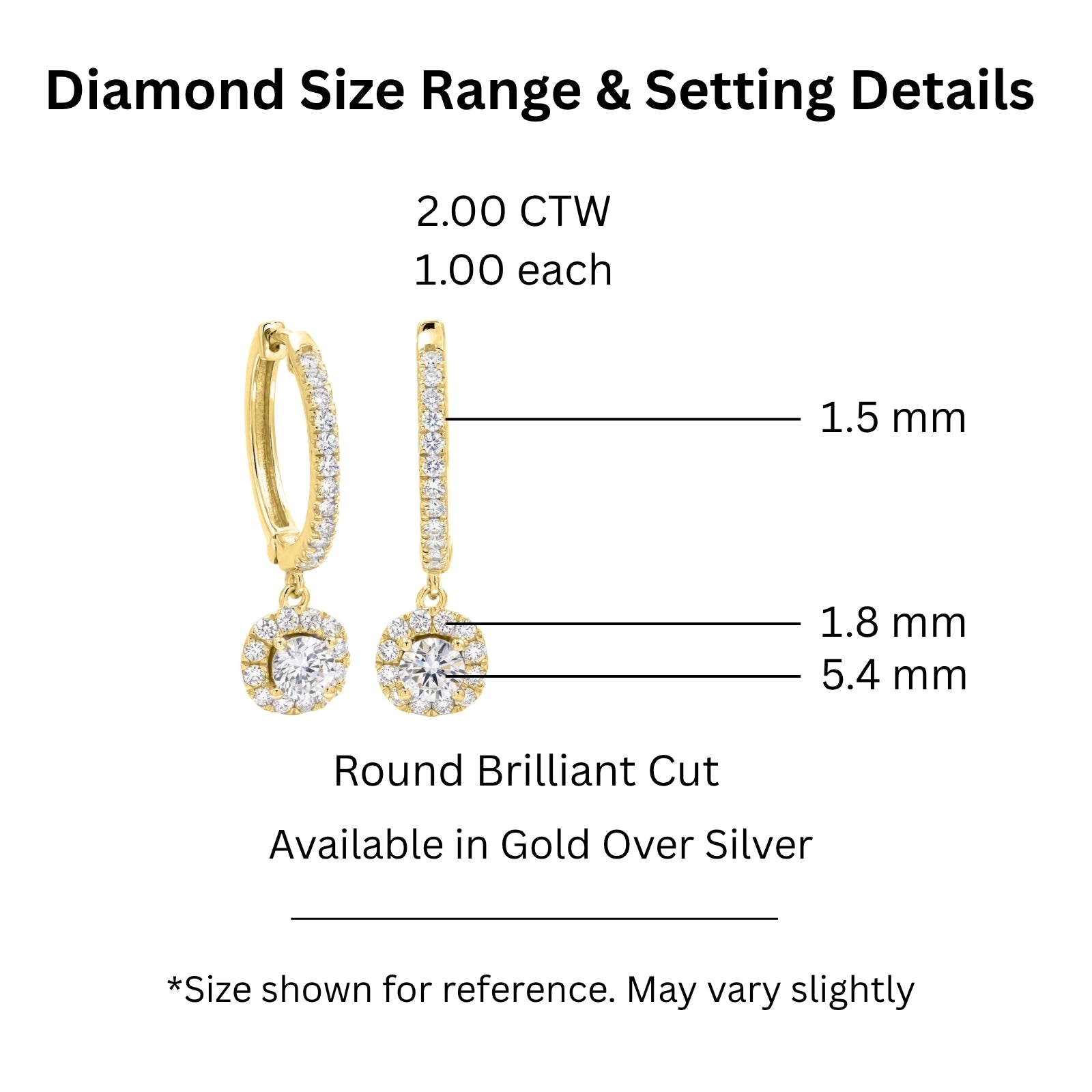 Diamonair Lab Grown Diamond (F/VS+) 2.00 carat Round cut Sterling Silver Dangle Earrings - Sterling Silver | Gold over Silver