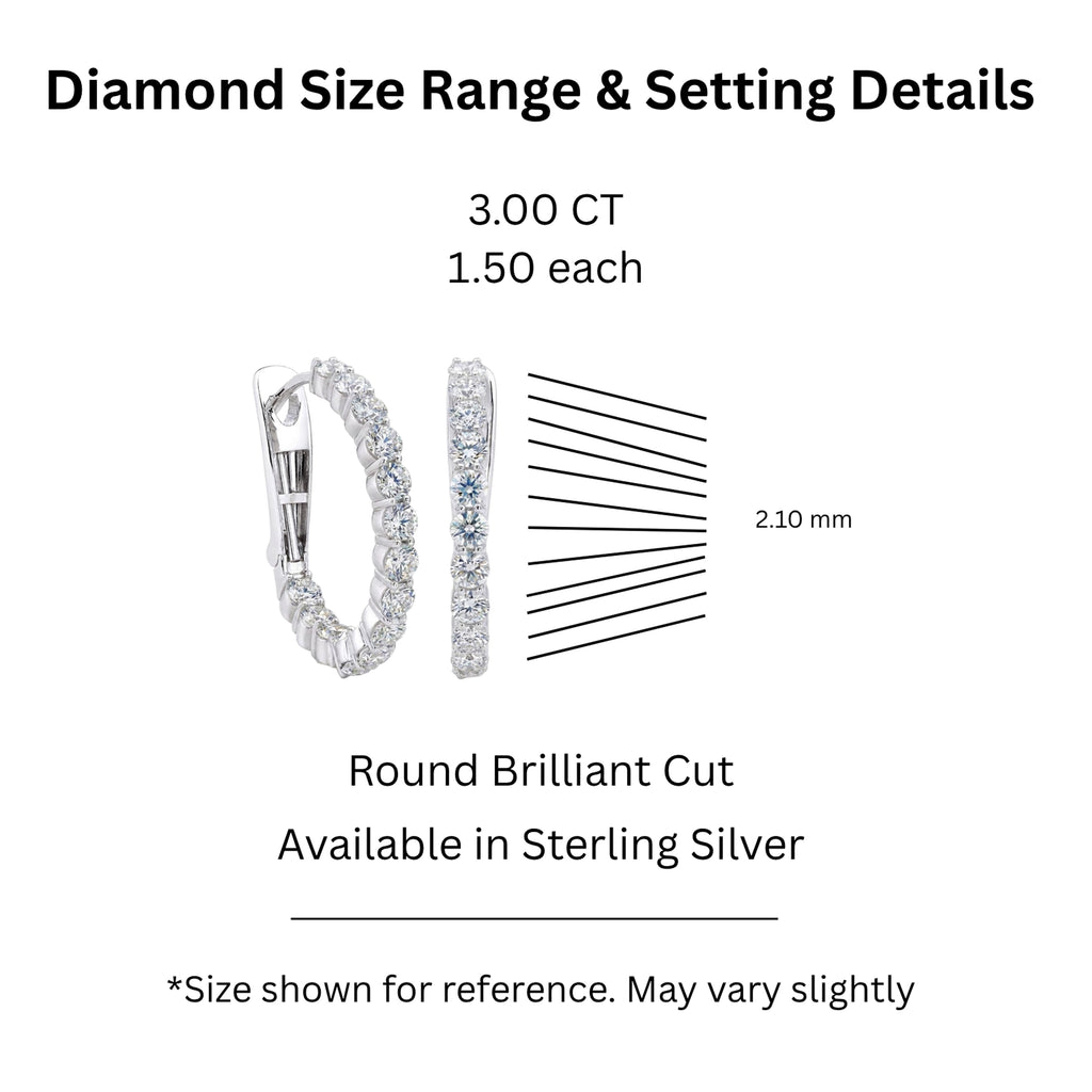 Diamonair Lab Grown Diamond (F/VS+) 1.00 carat Round cut Sterling Silver Hoop Earrings - Sterling Silver