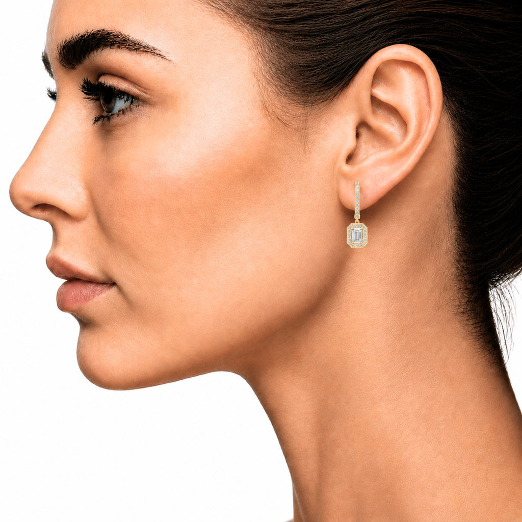 Diamonair Lab Grown Diamond (F/VS+) 3.00 carat Round cut Sterling Silver Dangle Earrings - Sterling Silver | Gold over Silver