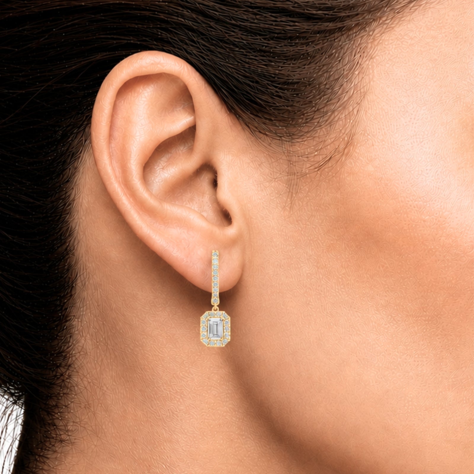 Diamonair Lab Grown Diamond (F/VS+) 3.00 carat Round cut Sterling Silver Dangle Earrings - Sterling Silver | Gold over Silver