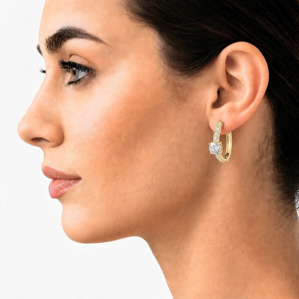 Diamonair Lab Grown Diamond (F/VS+) 2.00 carat Round cut Sterling Silver Hoop Earrings - Sterling Silver | Gold over Silver