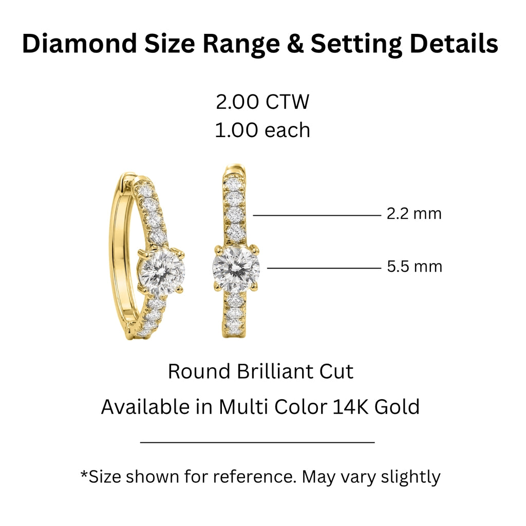 Diamonair Lab Grown Diamond (F/VS+) 2.00 carat Round cut Sterling Silver Hoop Earrings - Sterling Silver | Gold over Silver