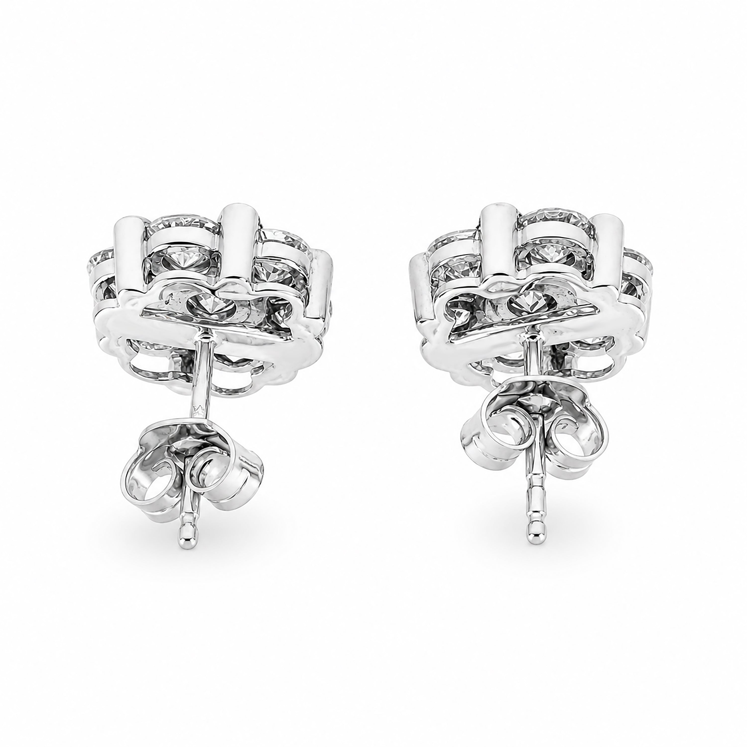 Diamonair Lab Grown Diamond (F/VS+) 2.00 carat Round cut Sterling Silver Cluster Earrings - Sterling Silver | Gold over Silver