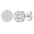 Diamonair Lab Grown Diamond (F/VS+) 2.00 carat Round cut Sterling Silver Cluster Earrings - Sterling Silver | Gold over Silver