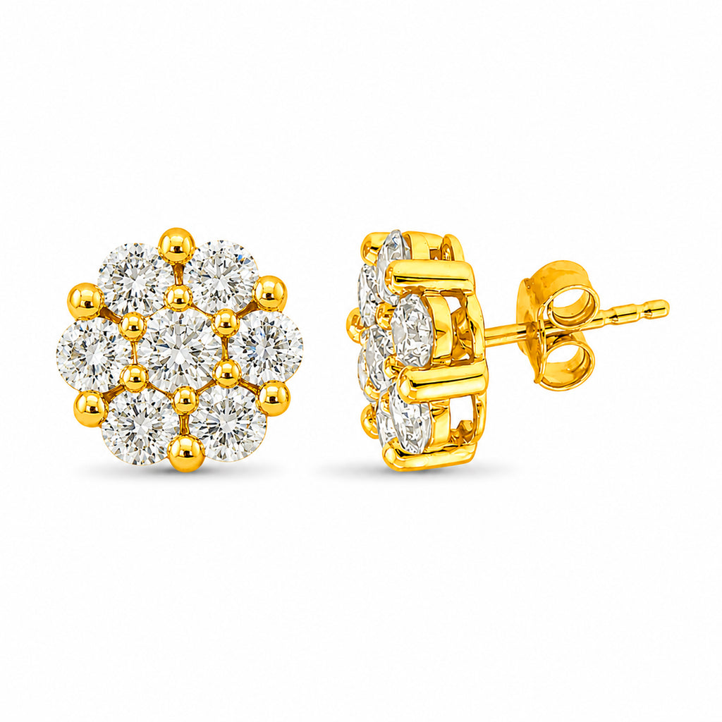 Diamonair Lab Grown Diamond (F/VS+) 2.00 carat Round cut Sterling Silver Cluster Earrings - Sterling Silver | Gold over Silver