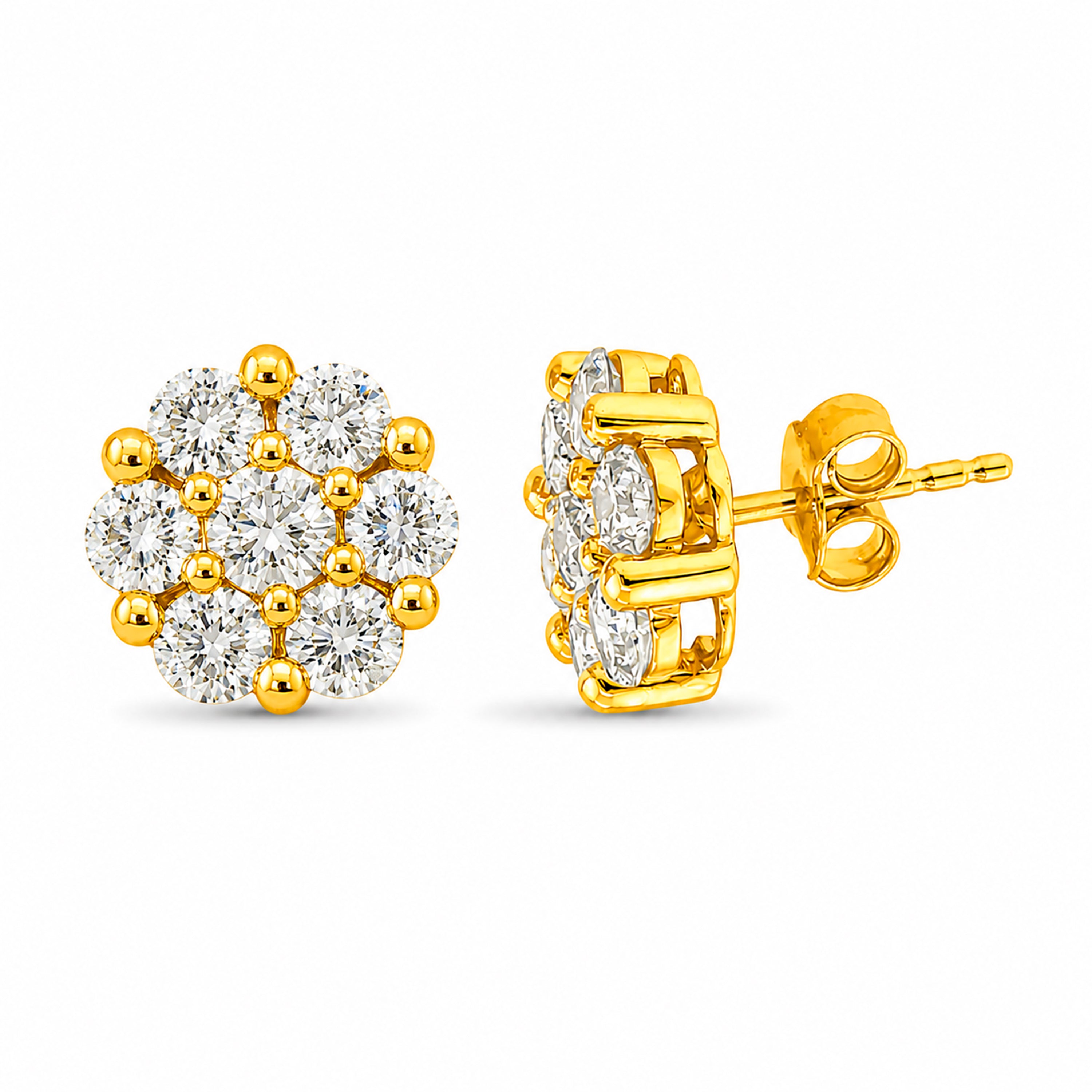 Diamonair Lab Grown Diamond (F/VS+) 2.00 carat Round cut Sterling Silver Cluster Earrings - Sterling Silver | Gold over Silver