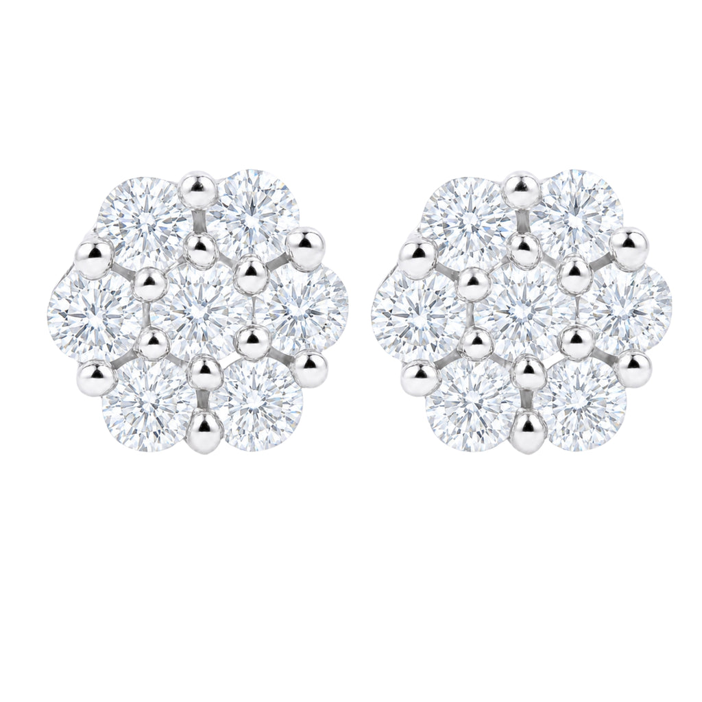 Diamonair Lab Grown Diamond (F/VS+) 3.00 carat Round cut Sterling Silver Cluster Earrings - Sterling Silver | Gold over Silver