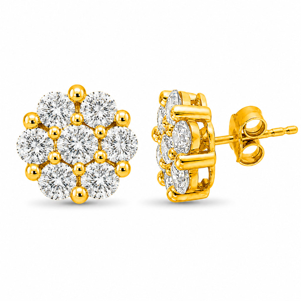 Diamonair Lab Grown Diamond (F/VS+) 3.00 carat Round cut Sterling Silver Cluster Earrings - Sterling Silver | Gold over Silver