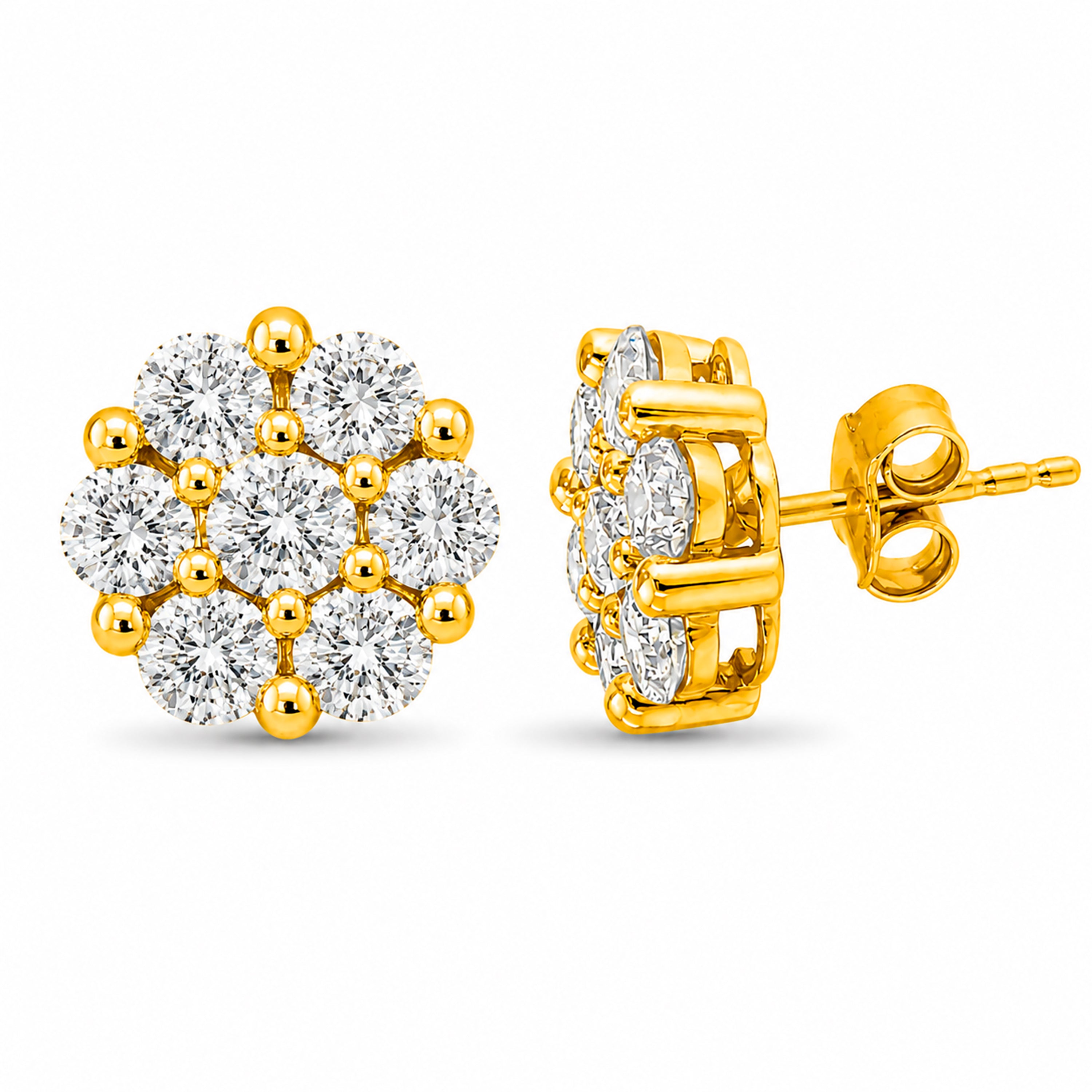 Diamonair Lab Grown Diamond (F/VS+) 3.00 carat Round cut Sterling Silver Cluster Earrings - Sterling Silver | Gold over Silver