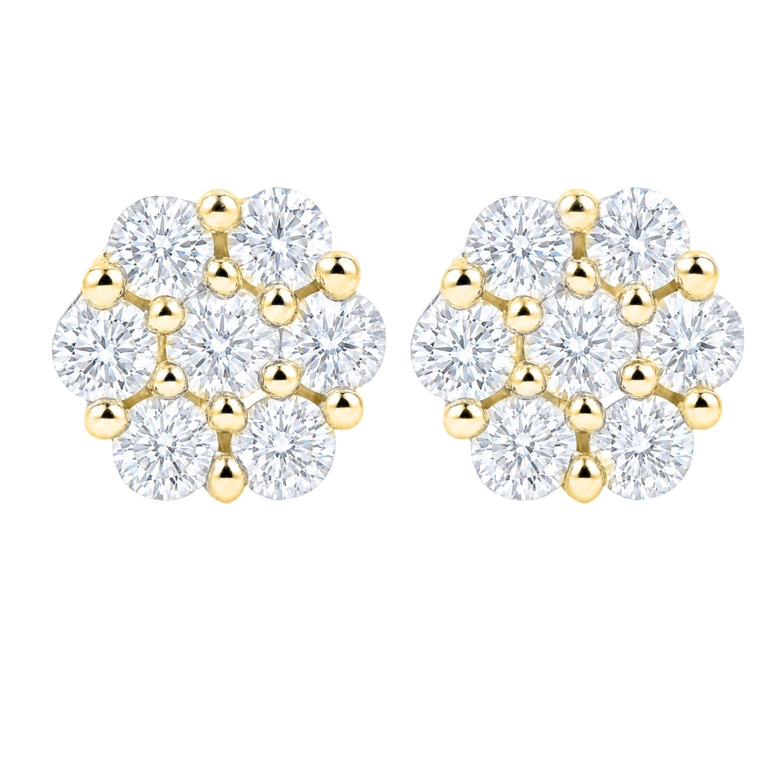 Diamonair Lab Grown Diamond (F/VS+) 3.00 carat Round cut Sterling Silver Cluster Earrings - Sterling Silver | Gold over Silver