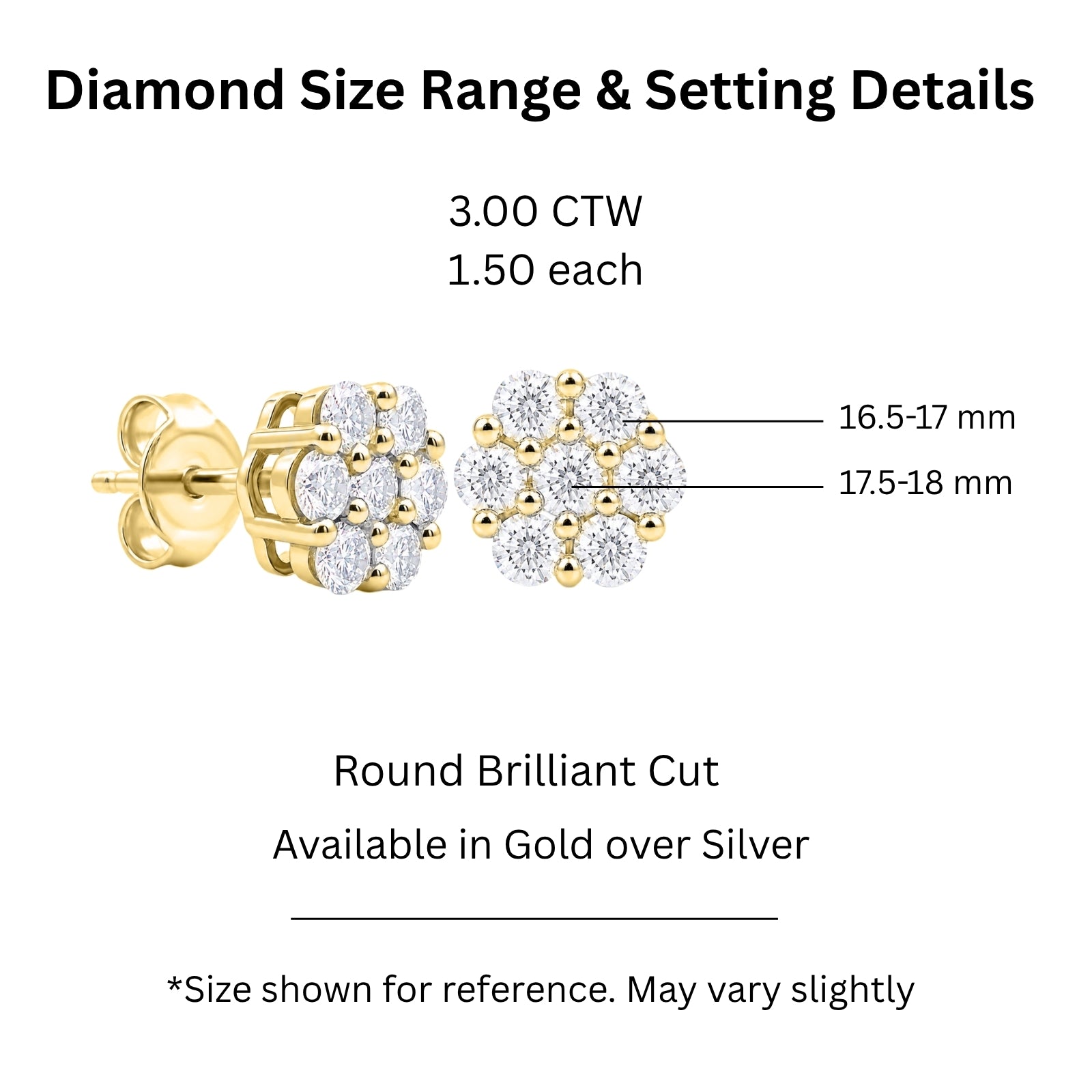 Diamonair Lab Grown Diamond (F/VS+) 3.00 carat Round cut Sterling Silver Cluster Earrings - Sterling Silver | Gold over Silver