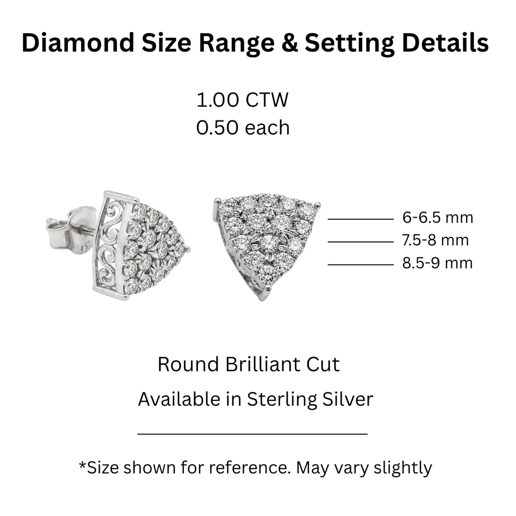 Diamonair Lab Grown Diamond (F/VS+) 1.00 carat Round cut Sterling Silver Stud Earrings - Sterling Silver | Gold over Silver
