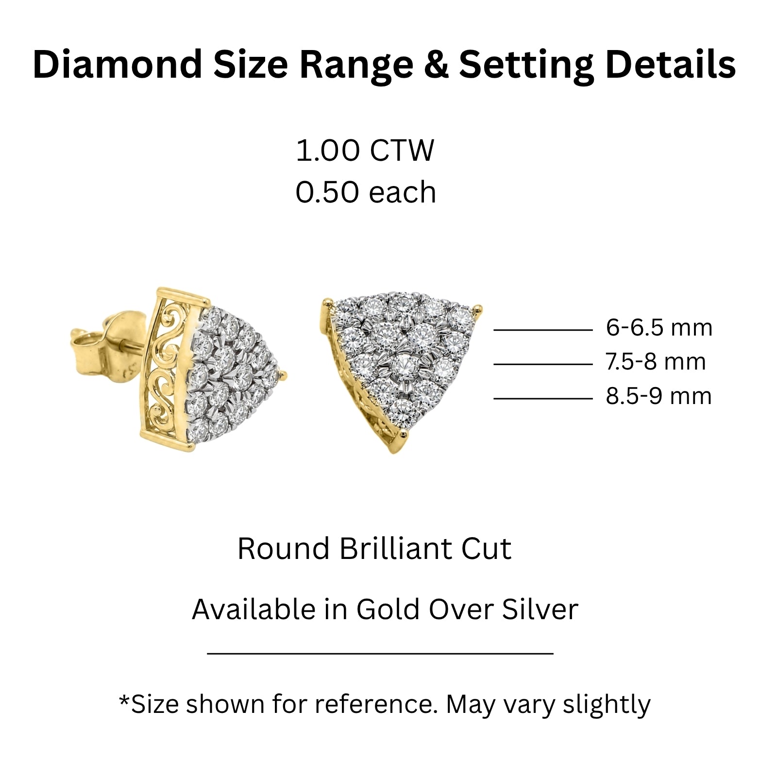 Diamonair Lab Grown Diamond (F/VS+) 1.00 carat Round cut Sterling Silver Stud Earrings - Sterling Silver | Gold over Silver