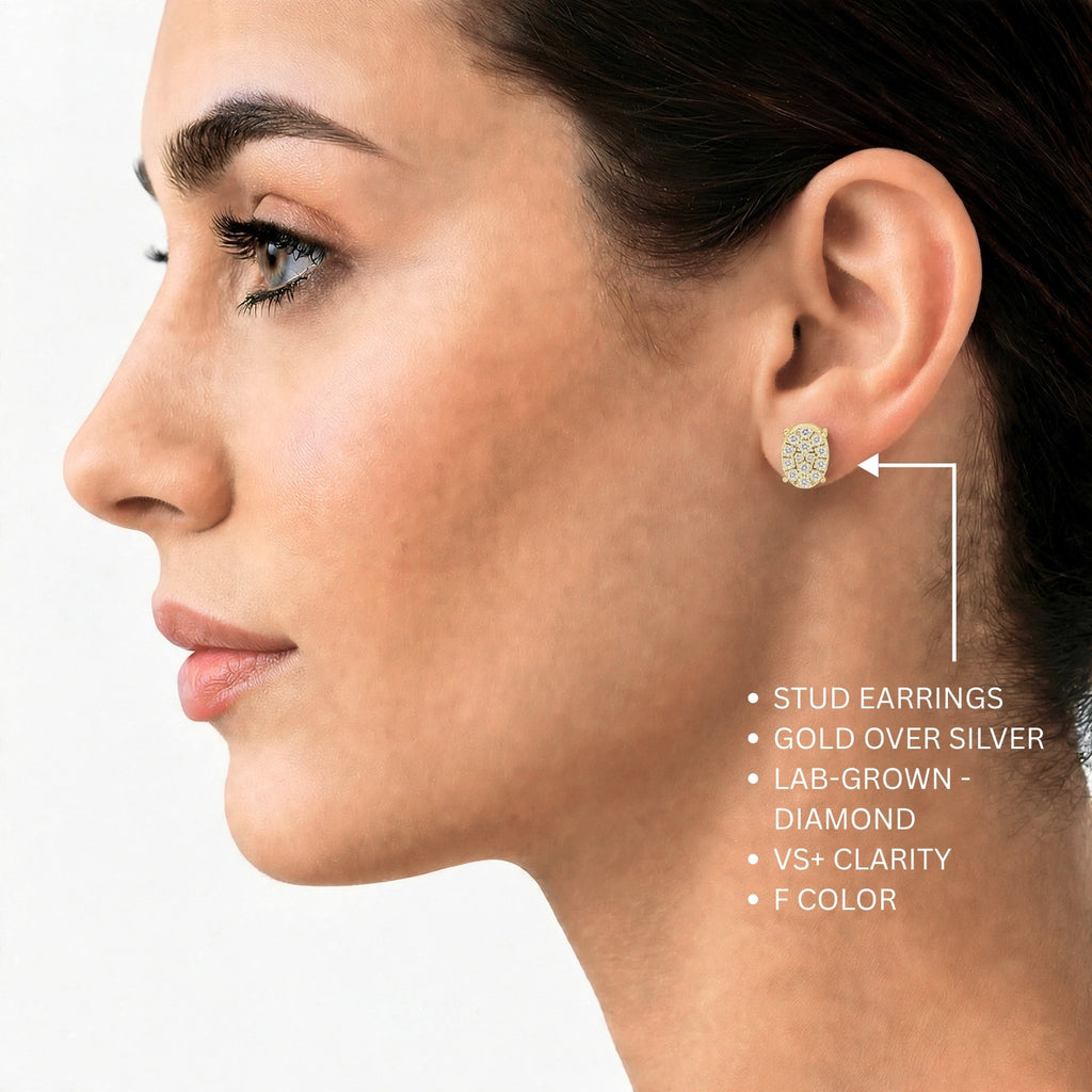 Diamonair Lab Grown Diamond (F/VS+) 1.00 carat Round cut Sterling Silver Stud Earrings - Sterling Silver | Gold over Silver