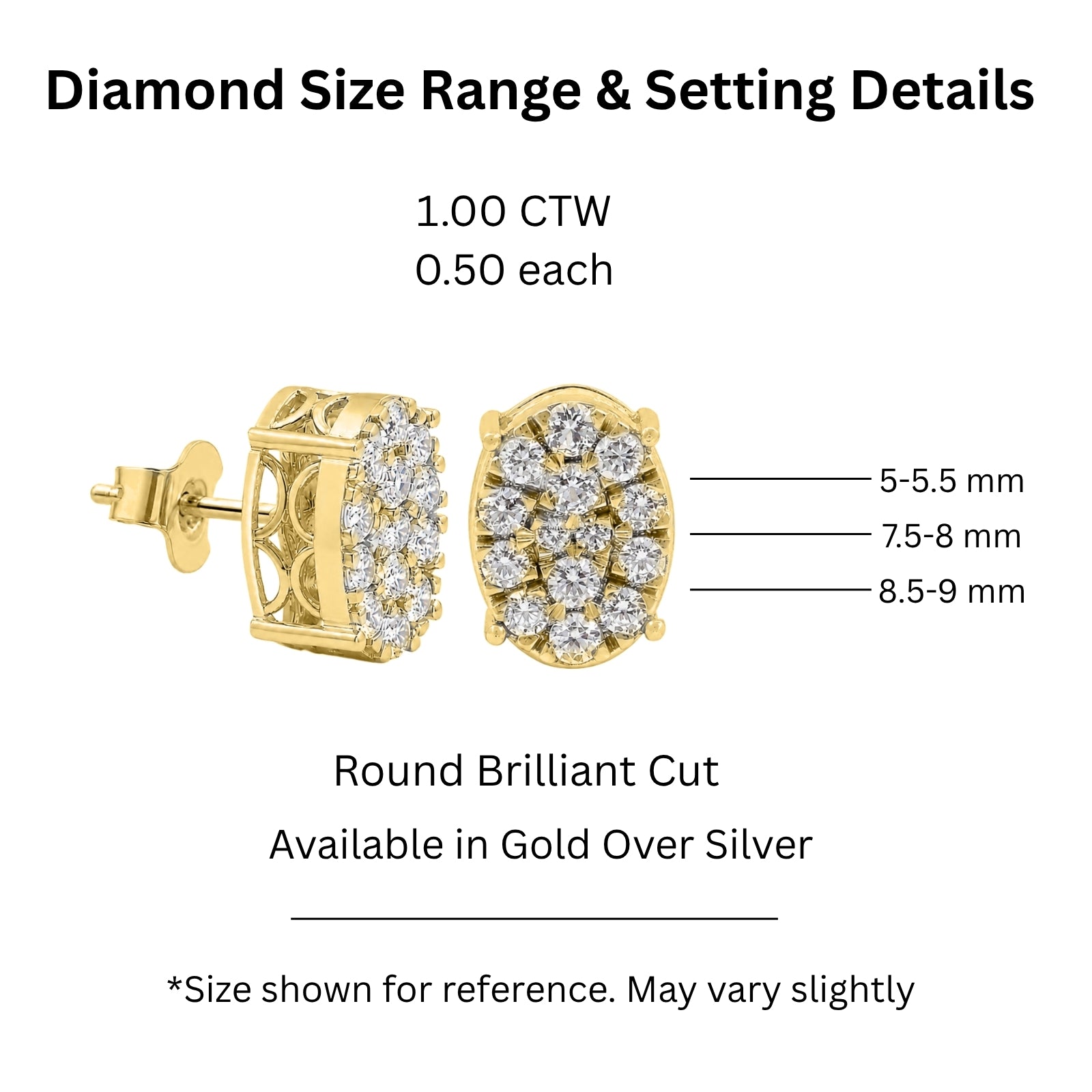 Diamonair Lab Grown Diamond (F/VS+) 1.00 carat Round cut Sterling Silver Stud Earrings - Sterling Silver | Gold over Silver
