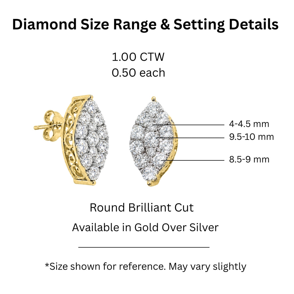 Diamonair Lab Grown Diamond (F/VS+) 1.00 carat Round cut Sterling Silver Stud Earrings - Sterling Silver | Gold over Silver